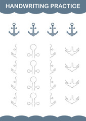 Handwriting practice with Anchor. Worksheet for kids