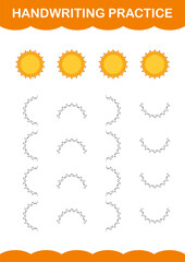 Handwriting practice with Sun. Worksheet for kids
