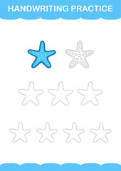 Fototapeta na wymiar Handwriting practice with Starfish. Worksheet for kids