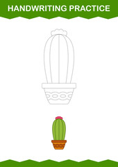 Handwriting practice with Cactus. Worksheet for kids