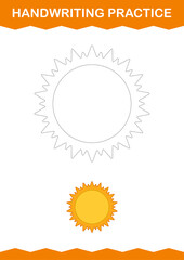 Handwriting practice with Sun. Worksheet for kids