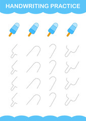 Handwriting practice with Ice Cream. Worksheet for kids