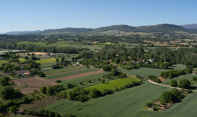 Fototapeta na wymiar aerial view of the green fields of Castilla, Spain