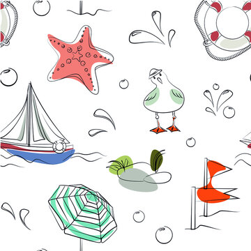 Seamless sea and summer elements vector pattern