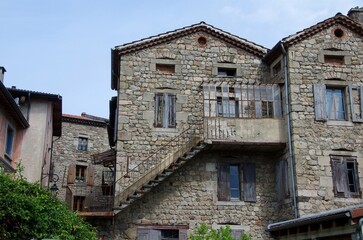Houses in the medieval village of Desaignes in Ardeche in France, Europe