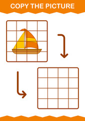 Copy the picture with Sailboat. Worksheet for kids