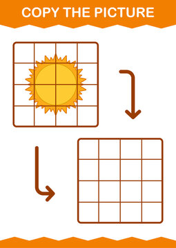 Copy the picture with Sun. Worksheet for kids