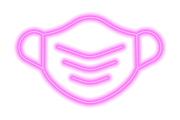 The silhouette of a medical mask isolated on white. Pink line in neon style