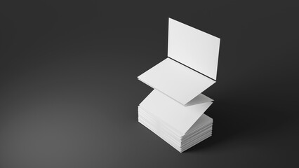 Stack of blank white business card, namecard mockup on grey background, promote company brand, 3D rendering.