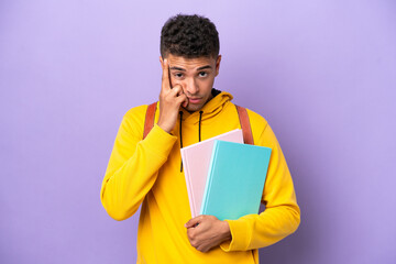 Young student Brazilian man isolated on purple background thinking an idea