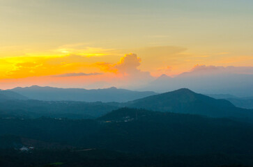 Golden sunset over the mountains of El Salvador