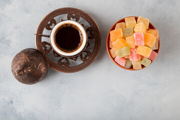 Traditional Turkish delight and Turkish coffee,