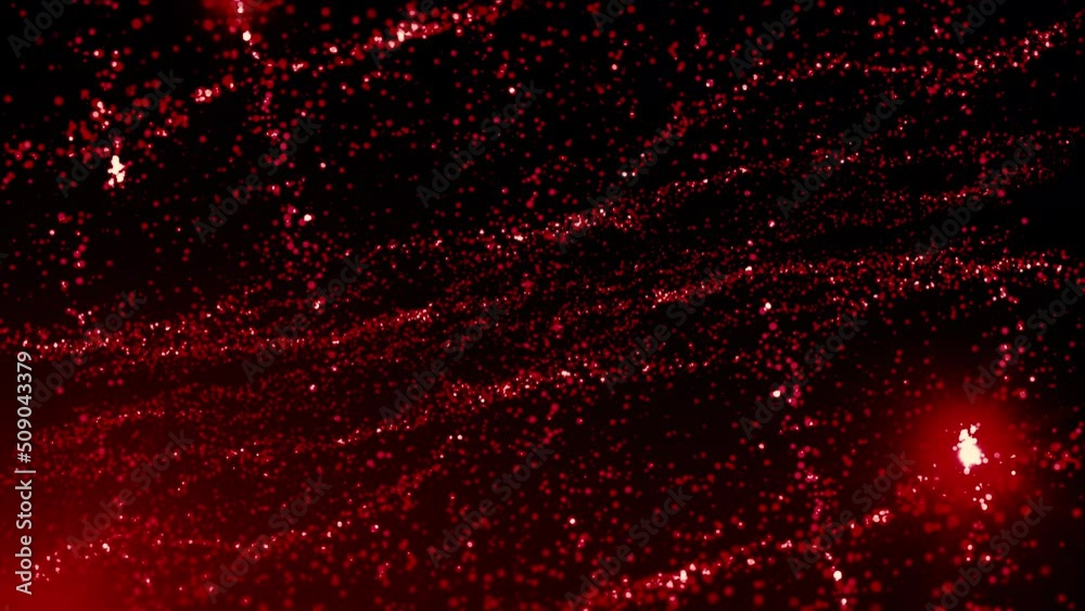 Wall mural black background.design.bright red and pink glitter in computer graphics moves in small particles in