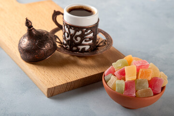 Traditional Turkish delight and Turkish coffee