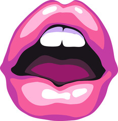 Sexy juicy lips emotions. Beautiful mouth with glossy lipstick. Isolated fashion vector illustration. Pin up vintage style. Kissing lips. For cosmetic make up products or beauty salon. Colorful vector