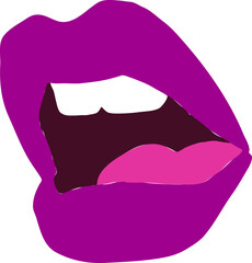 Sexy lips emotions. Beautiful woman mouth silhouette drawing. Pin up vintage style. Isolated fashion illustration. Kissing lips. For cosmetic make up products or beauty salon logo.