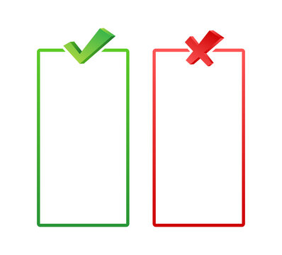 Dos and donts list with checkmark and cross mark. Ui design. Check mark icon