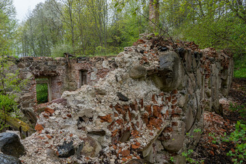 A collapsed abandoned stone building.
