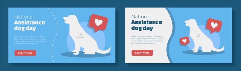 National assistance dog day online banner template set, service pet dog celebration advertisement, horizontal ad, August 4th, 2022 handicap care webpage, creative brochure, isolated on background