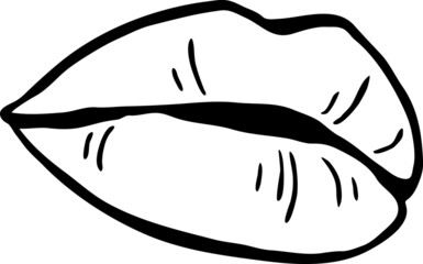 Sexy lips emotions. Beautiful woman mouth line drawing. Isolated fashion black and white vector illustration. Kissing lips. For cosmetic make up products or beauty salon logo.