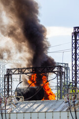 Fire on electrical substation