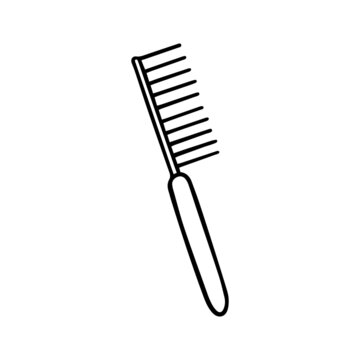 Hand drawn pet comb doodle. Accessory for dogs and cats in sketch style. Vector illustration isolated on white background.