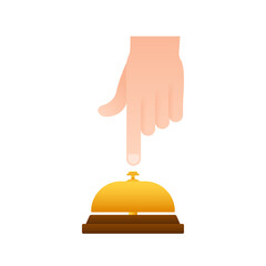 Realistic gold icon of reception bell on white backdrop. Customer help