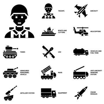 Army and Military Flat Icons. Stock Vector