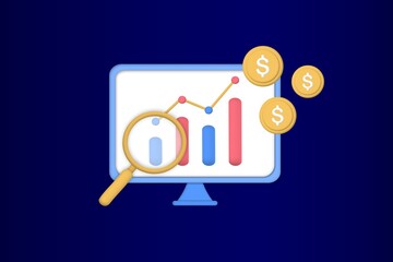 Obraz premium Sales growth template. Business strategy, financial analytics, profit increasing, sales manager, accounting, sales promotion, marketing and operation concept. 3d minimalist vector illustration.
