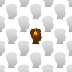 Head silhouette idea lamp in abstract style. Bulb light vector icon. Technology abstract