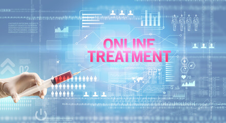 Close-up view of doctor's hand in a white glove holding syringe