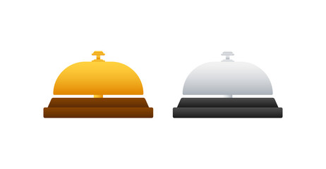 Realistic gold icon of reception bell on white backdrop. Customer help