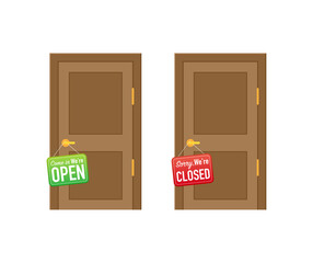 Open end closed door. Interior design. Business concept. Front view. Home office concept. Business success
