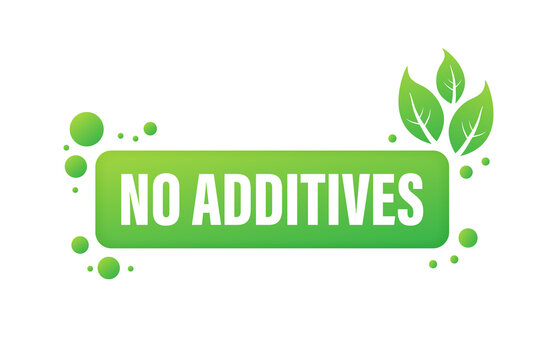 Green no additives logo on white background. Natural organic nutrition. Sign forbidden