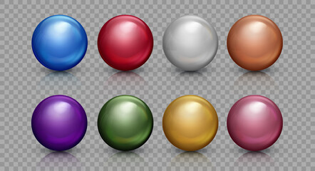 Realistic glass balls set. Realistic 3D orb with transparent glares and highlights for decoration. Jewelry gemstone. Vector Illustration for your design