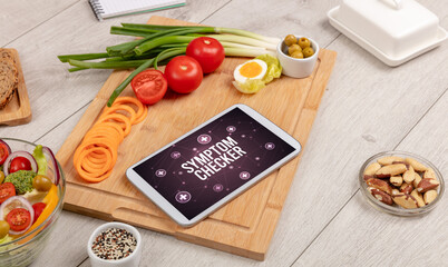 Tablet Pc with fruits, healthy concept