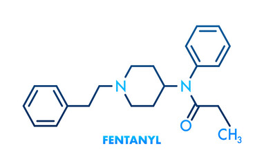 Fentanyl molecula formula. Vector drawing. Vector icon.