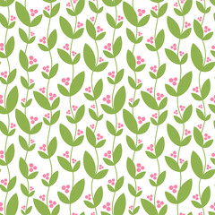 Simple seamless vector pattern with leaves and berries. - 509046757