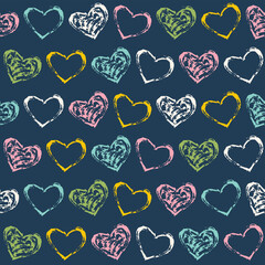 Seamless vector pattern with hearts. Hearts in doodle styles on the dark background.  - 509046764