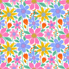 Seamless floral pattern. Vector illustration with lovely flowers in cute color palette. Great for fashion, fabric, wallpaper, wrapping paper. - 509046766