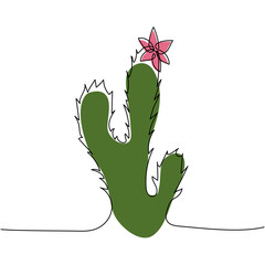 Continuous one line drawing of cactus. Vector illustration on isolated background
