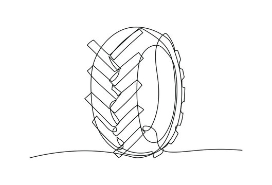 recommend clip art: Continuous one line drawing of car tire. Vector illustration on isolated background