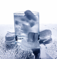 A glass with water and ice