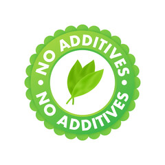 Green no additives logo on white background. Natural organic nutrition. Sign forbidden