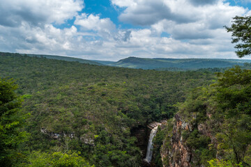 Beautiful Mosquito Waterfall seen from the local viewpoint at Chapada Diamantina in Bahia State, Brazil