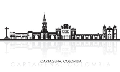 Silhouette Skyline panorama of city of Cartagena, Colombia - vector illustration - obrazy, fototapety, plakaty
