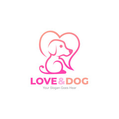 Dog and love logo template, pet dog logo, pet dog lover