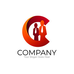 Letter C logo with people design community, Business logos