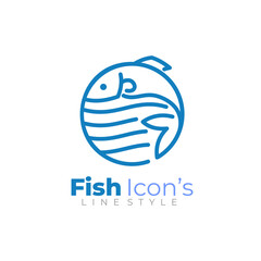 Marine life logo with fish icons, line style, restaurant logos