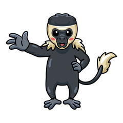 Cute little colobus monkey cartoon waving hand